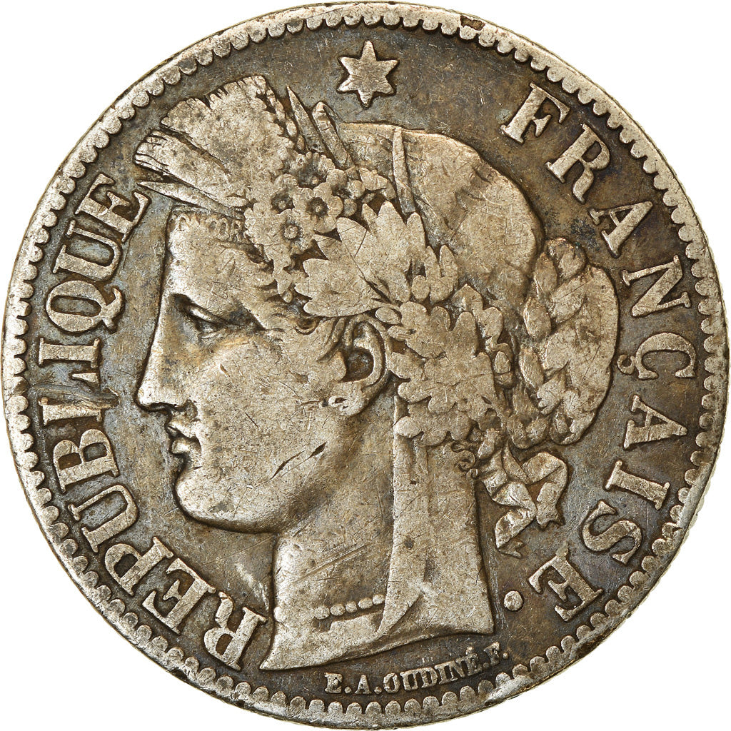 Coin, France, Cérès, 2 Francs, 1872, Bordeaux, VF(30-35), Silver, KM:817.2