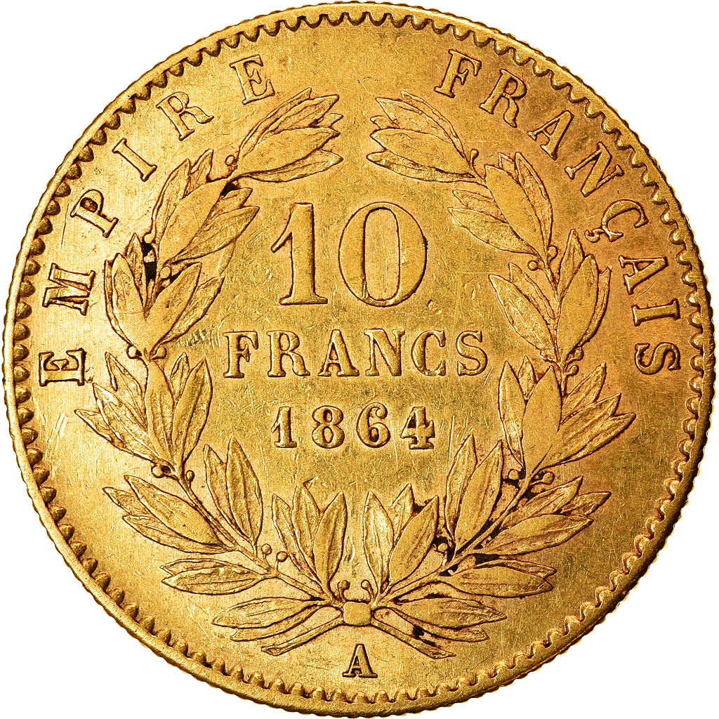 Moneta, Francia, Napoleon III, Napoléon III, 10 Francs, 1864, Paris, BB, Oro