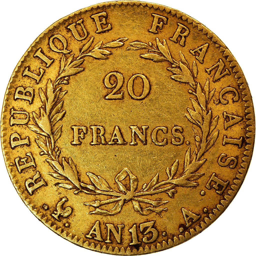 Moeda, França, Napoléon I, 20 Francs, AN 13, Paris, EF(40-45), Dourado