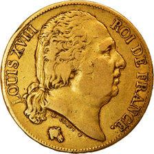 Moneda, Francia, Louis XVIII, 20 Francs, 1820, Paris, MBC, Oro, KM:712.1