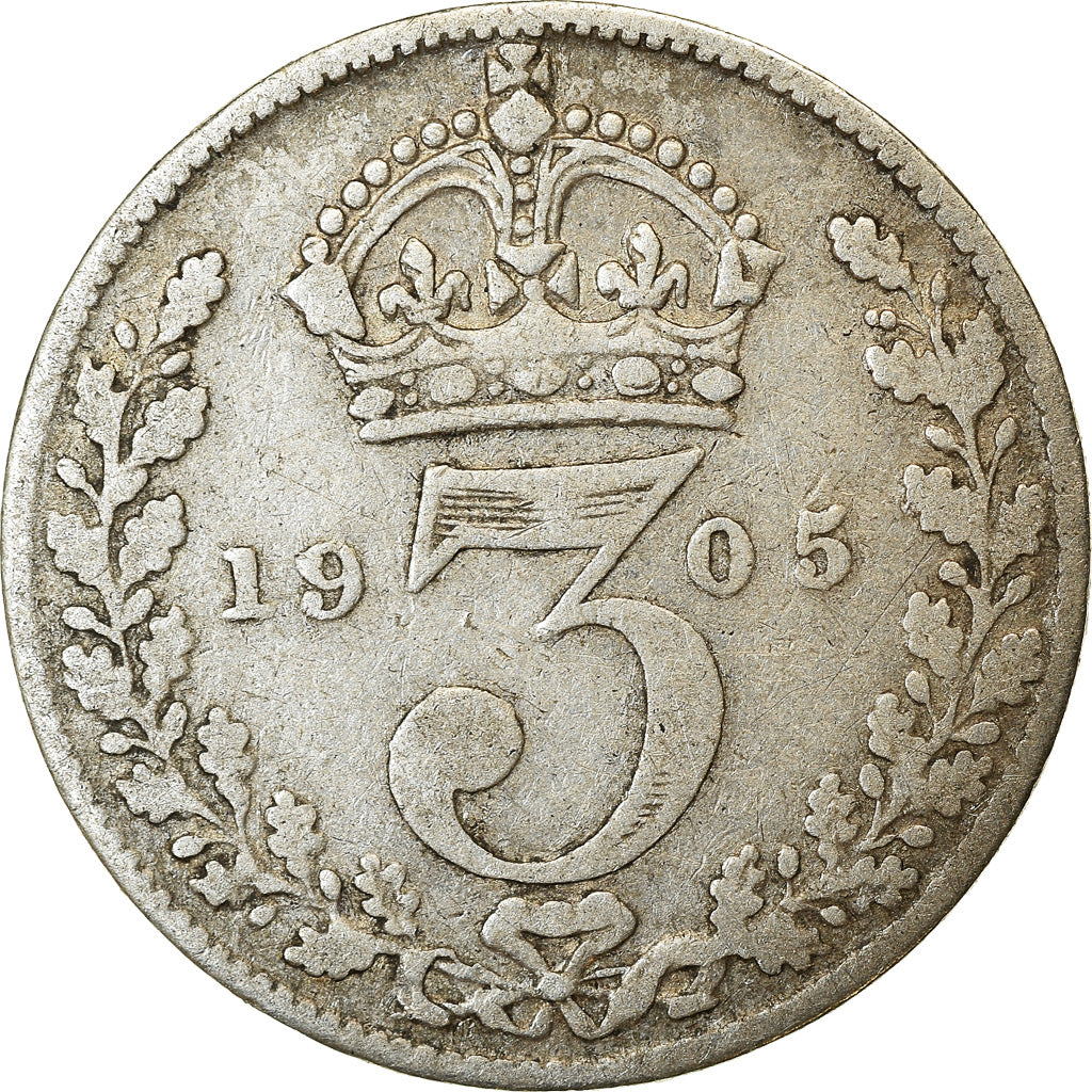 Coin, Great Britain, Edward VII, 3 Pence, 1905, VF(30-35), Silver, KM:797.2