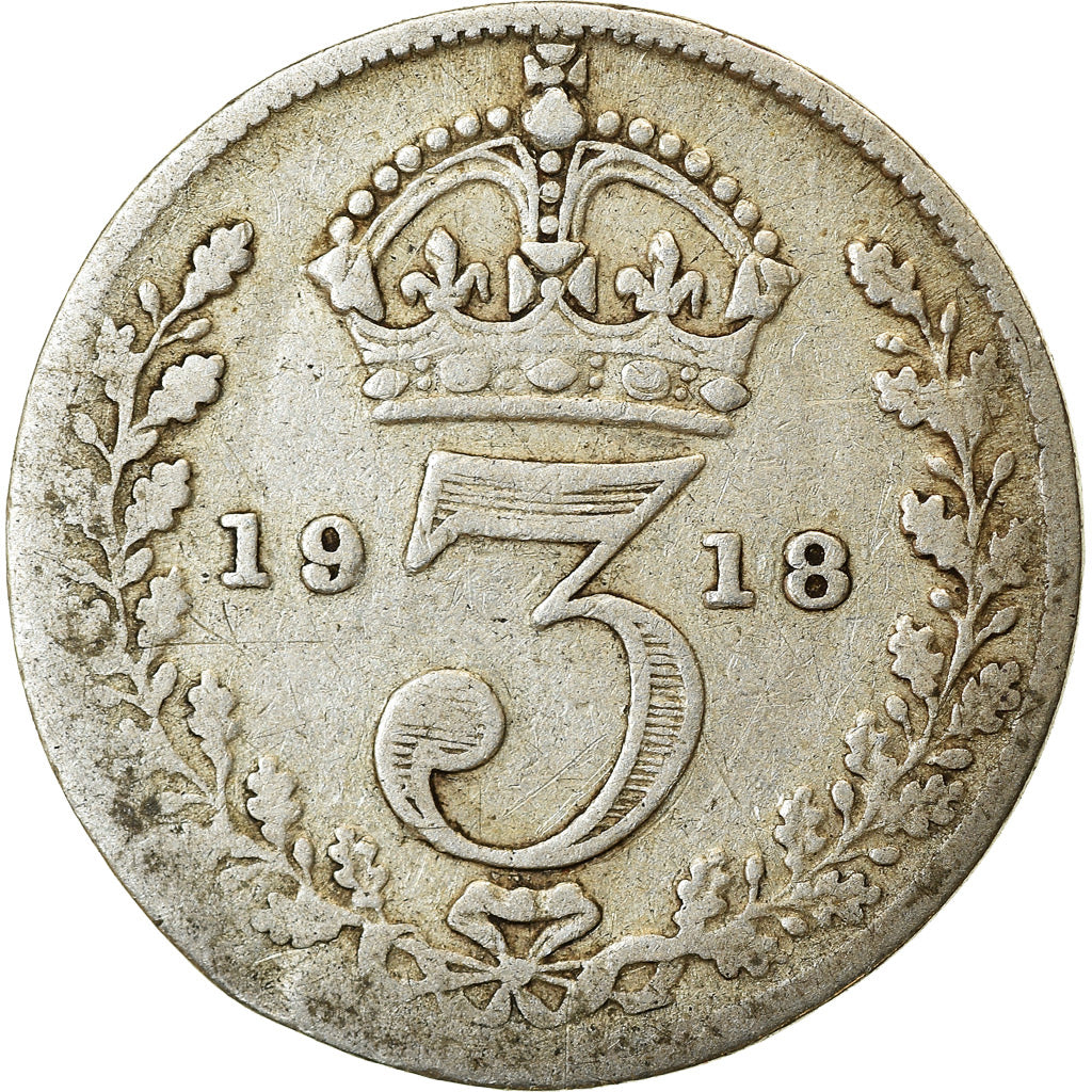 Coin, Great Britain, George V, 3 Pence, 1918, VF(20-25), Silver, KM:813