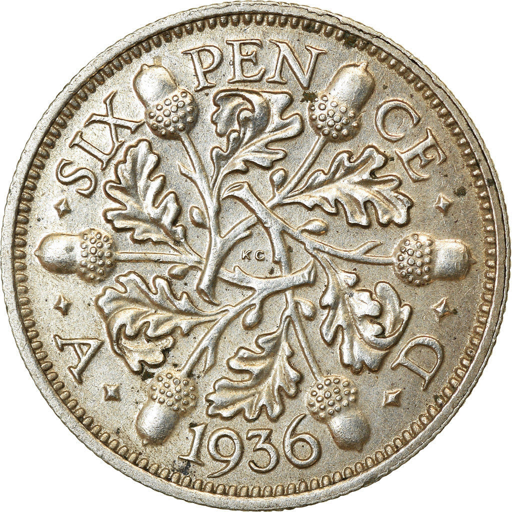 Coin, Great Britain, George V, 6 Pence, 1936, AU(55-58), Silver, KM:832