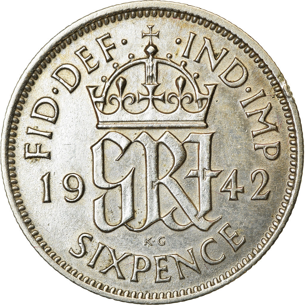 Coin, Great Britain, George VI, 6 Pence, 1942, AU(50-53), Silver, KM:852