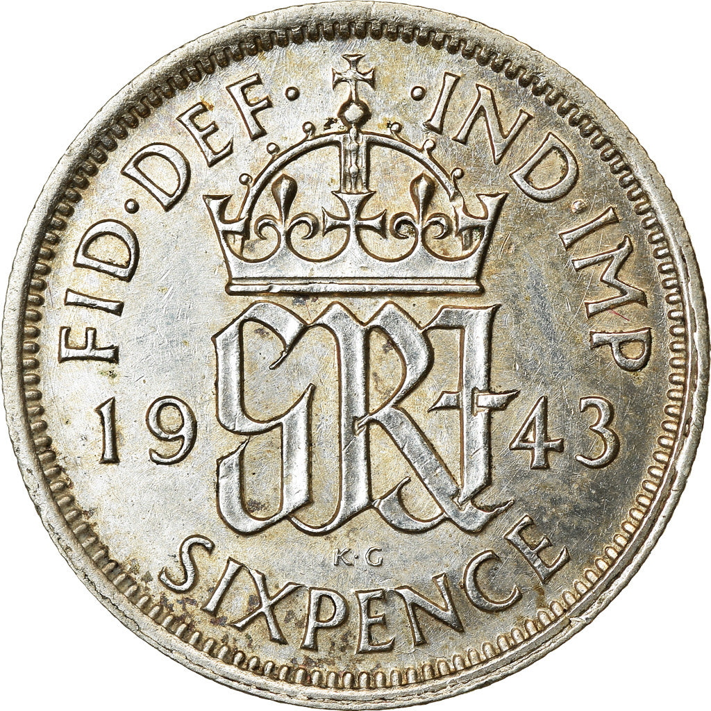 Coin, Great Britain, George VI, 6 Pence, 1943, AU(55-58), Silver, KM:852