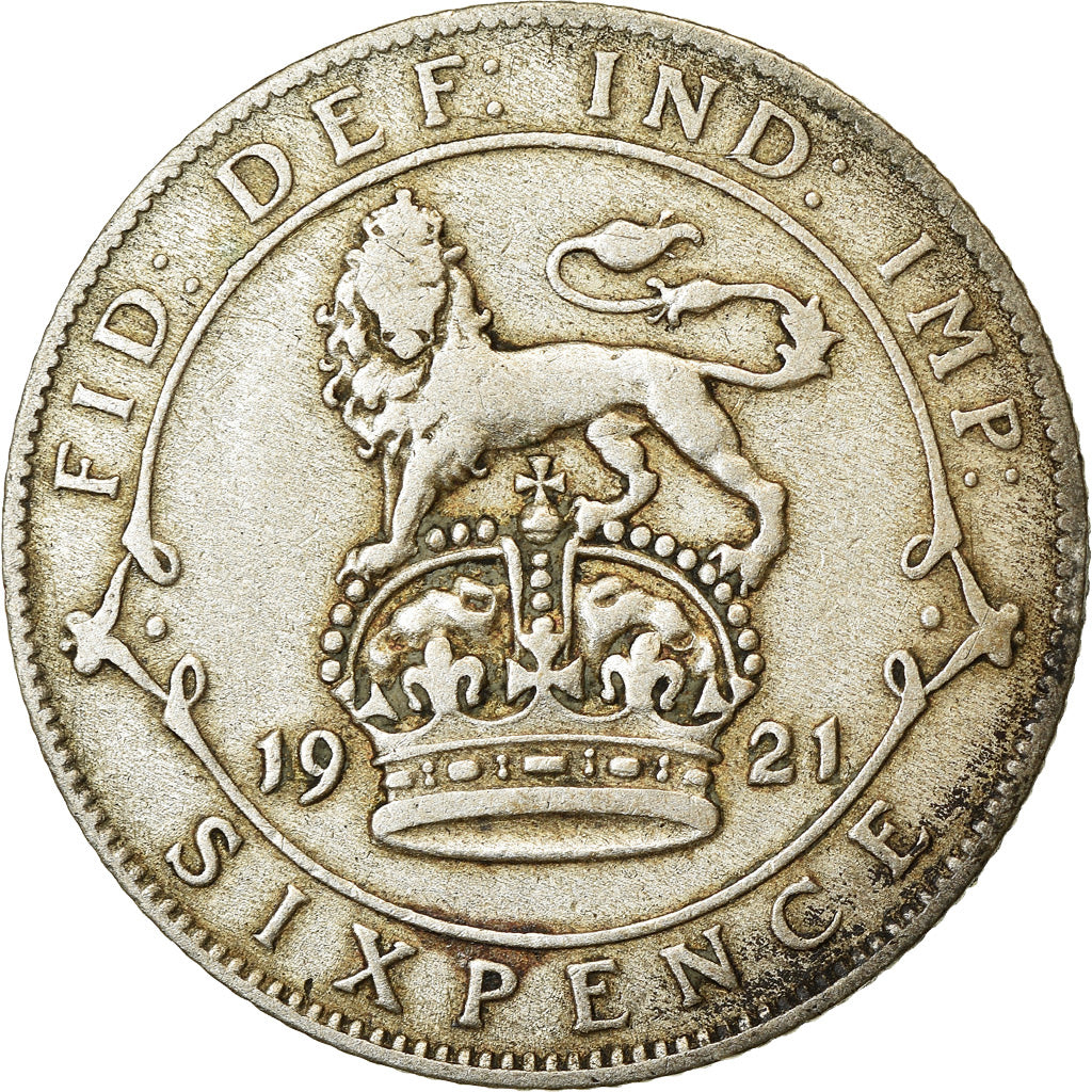 Coin, Great Britain, George V, 6 Pence, 1921, VF(30-35), Silver, KM:815a.1