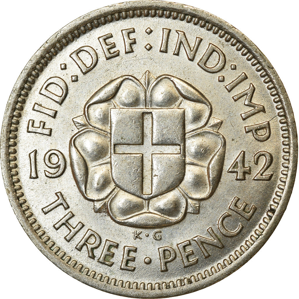 Moneda, Gran Bretaña, George VI, 3 Pence, 1942, EBC, Plata, KM:848