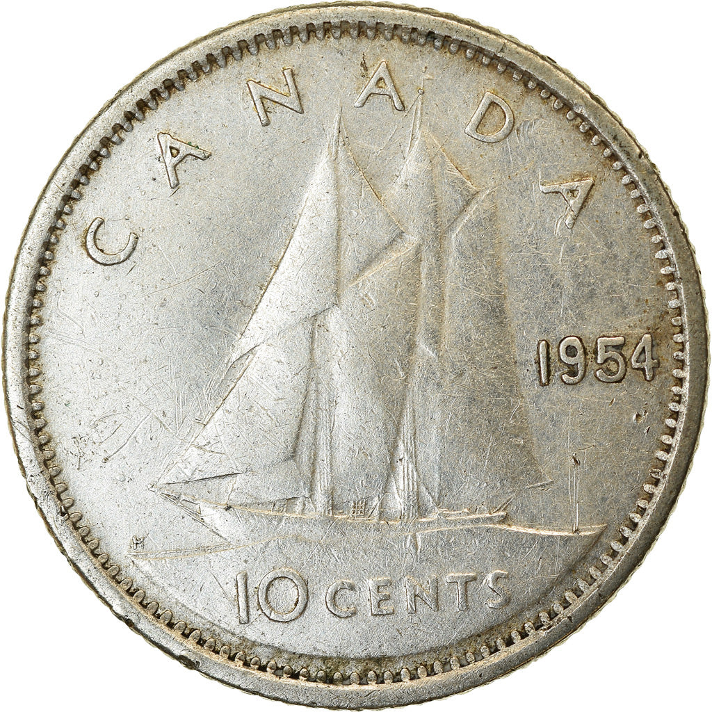 Coin, Canada, Elizabeth II, 10 Cents, 1954, Royal Canadian Mint, Ottawa