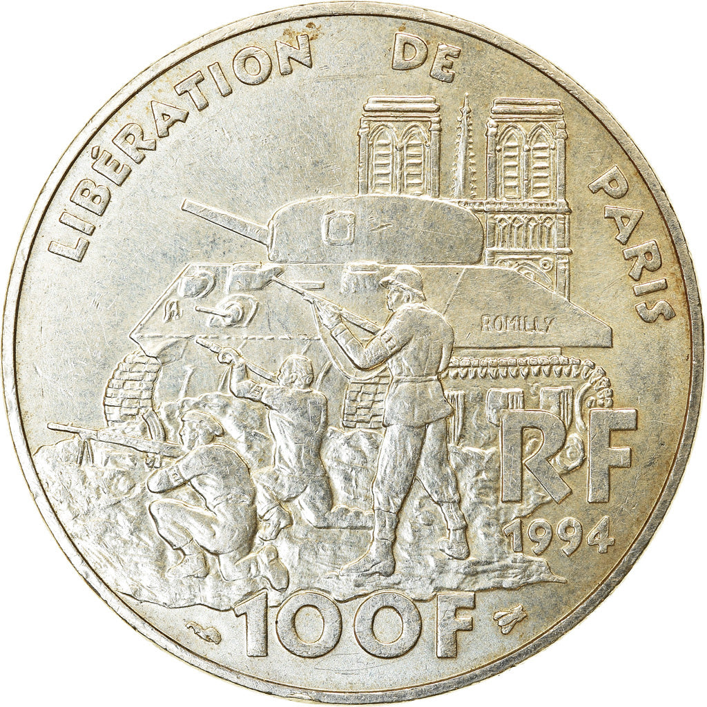 Coin, France, Libération de Paris, 100 Francs, 1994, AU(55-58), Silver