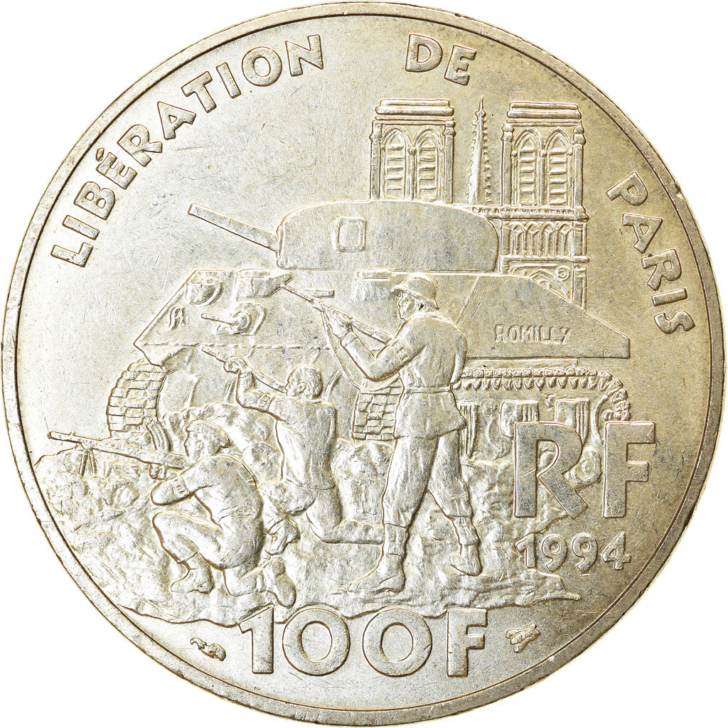 Coin, France, Libération de Paris, 100 Francs, 1994, AU(50-53), Silver
