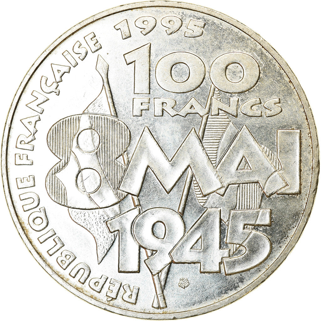 Moeda, França, 8 mai 1945, 100 Francs, 1995, Paris, AU(55-58), Prata, KM:1116.1