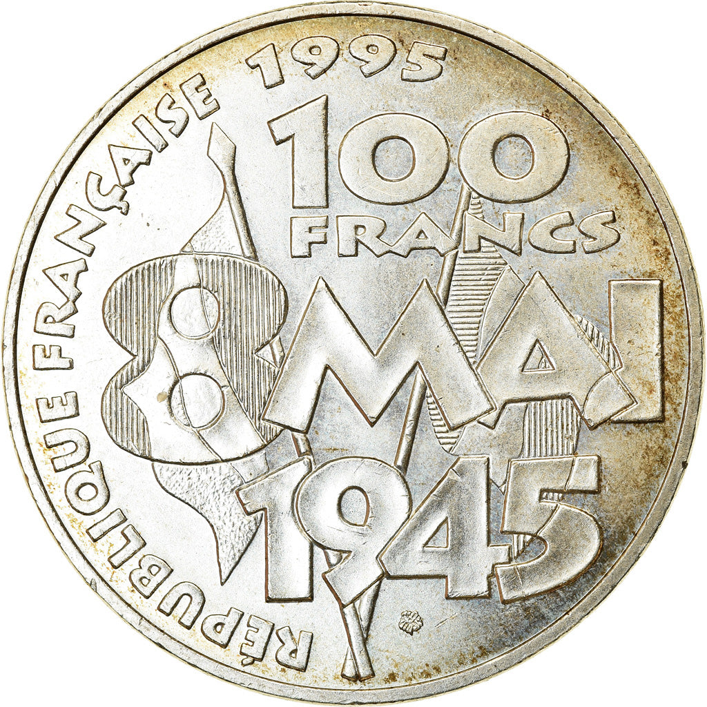 Moeda, França, 8 mai 1945, 100 Francs, 1995, Paris, AU(55-58), Prata, KM:1116.1