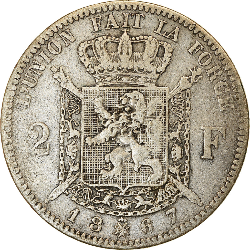 Coin, Belgium, Leopold II, 2 Francs, 2 Frank, 1867, VF(30-35), Silver, KM:30.1