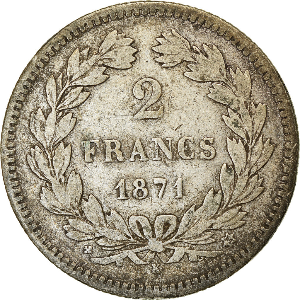 Coin, France, Cérès, 2 Francs, 1871, Bordeaux, VF(30-35), Silver, KM:816.2