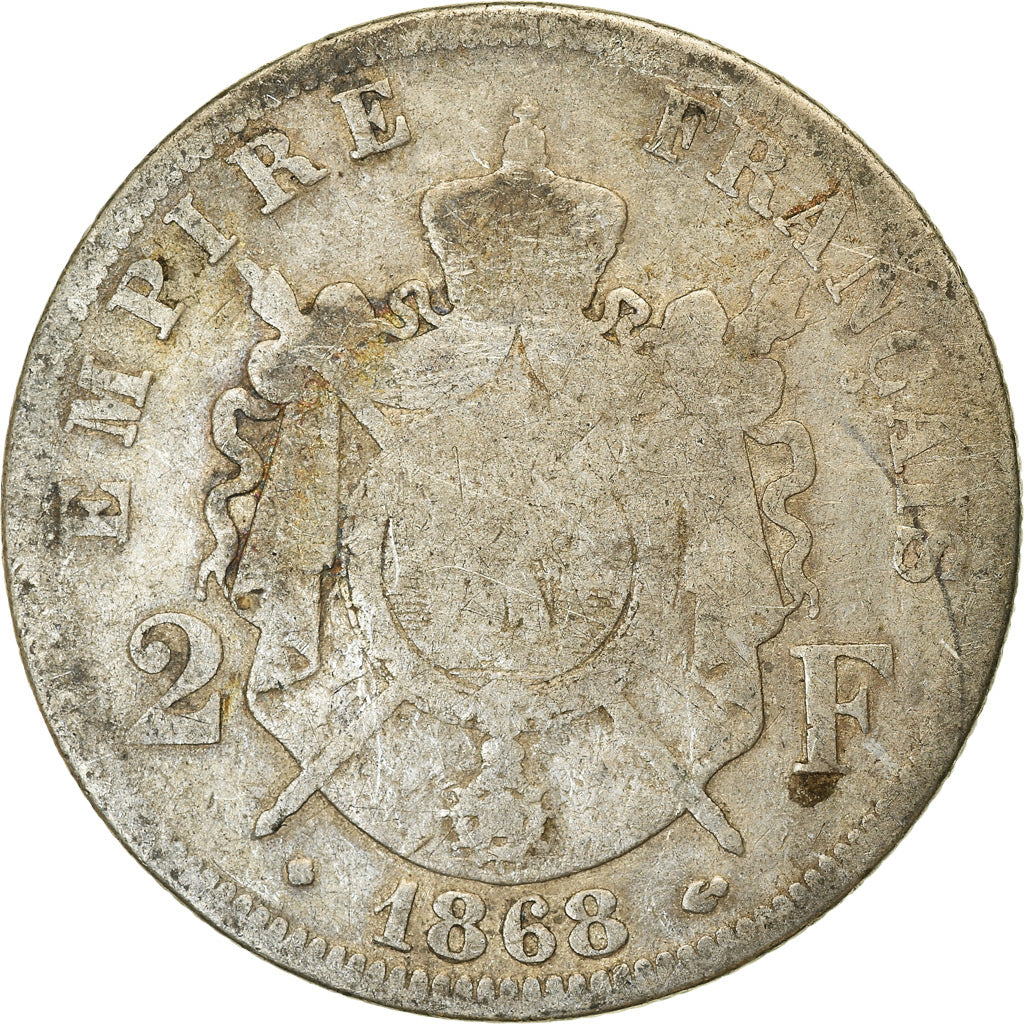 Coin, France, Napoleon III, Napoléon III, 2 Francs, 1868, Strasbourg, F(12-15)