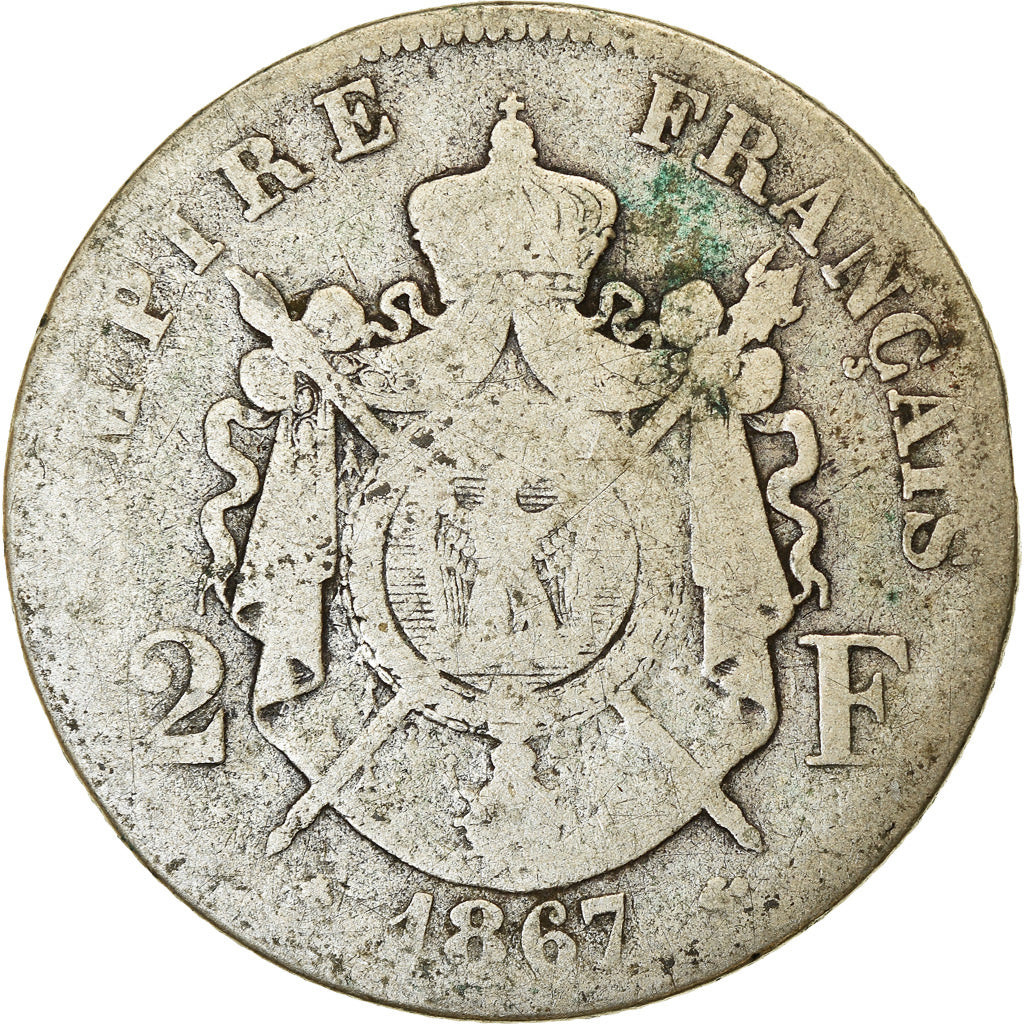 Moneta, Francia, Napoleon III, Napoléon III, 2 Francs, 1867, Paris, MB
