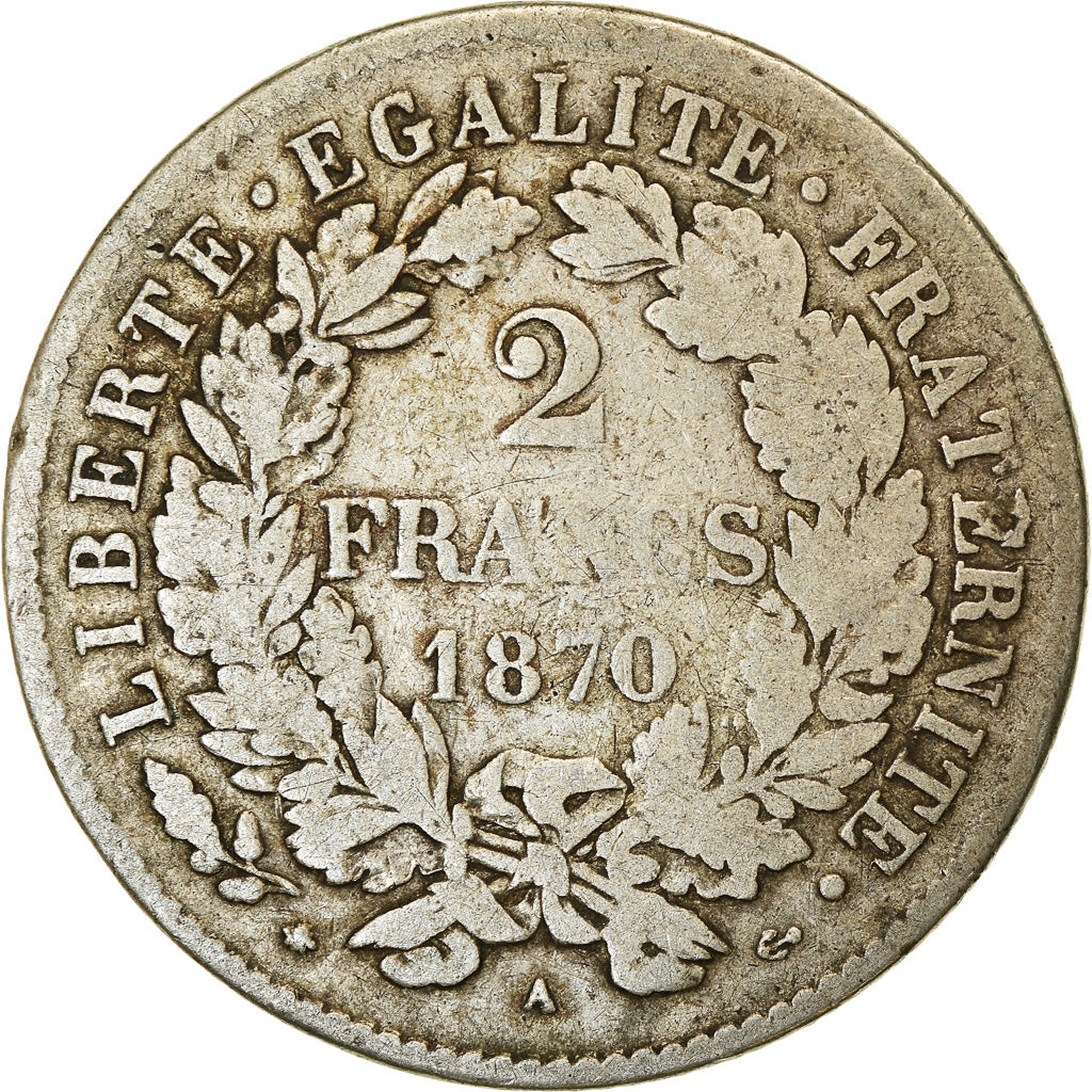 Monnaie, France, Cérès, 2 Francs, 1870, Paris, TB, Argent, Gadoury:530