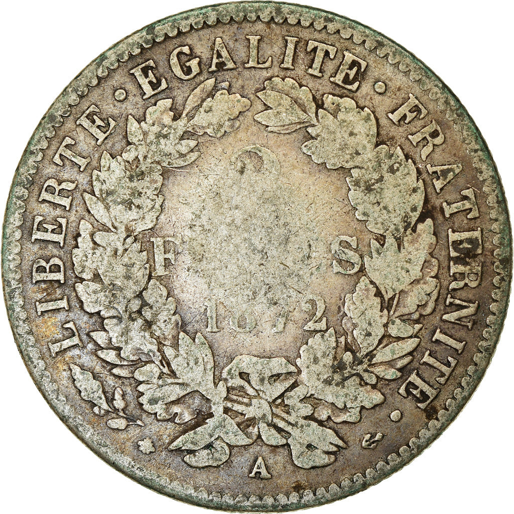 Moneta, Francia, Cérès, 2 Francs, 1872, Paris, MB, Argento, KM:817.1