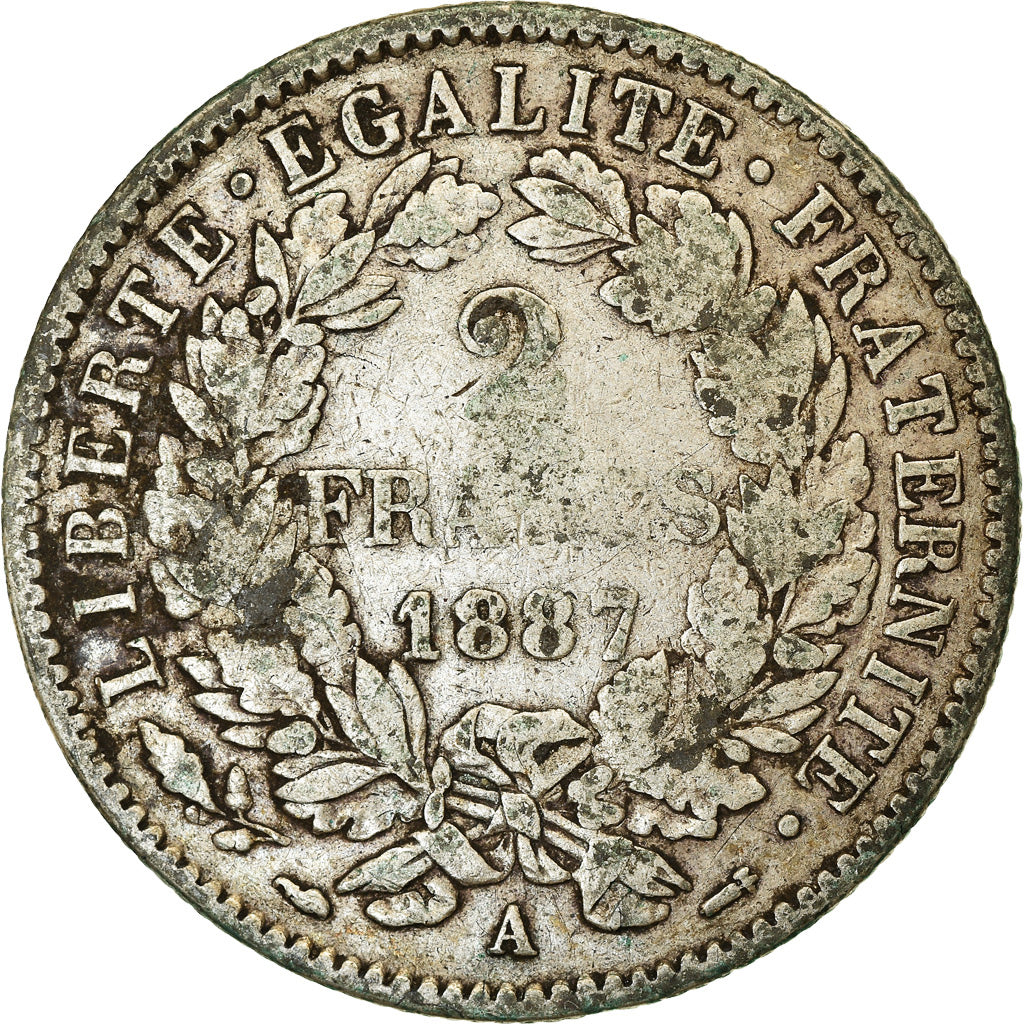 Moneta, Francia, Cérès, 2 Francs, 1887, Paris, MB, Argento, KM:817.1