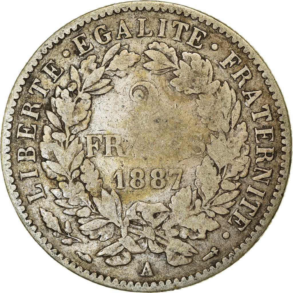 Coin, France, Cérès, 2 Francs, 1887, Paris, VF(20-25), Silver, KM:817.1