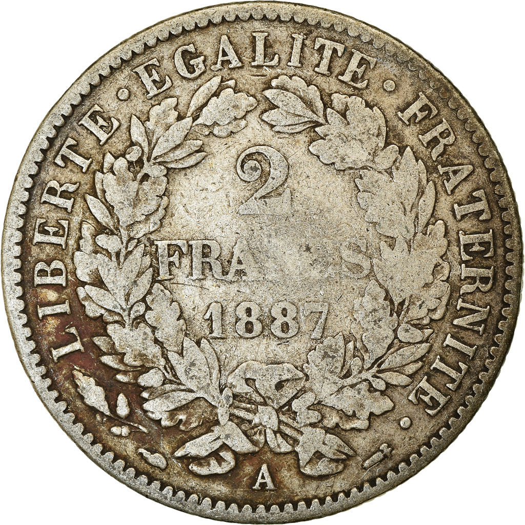 Monnaie, France, Cérès, 2 Francs, 1887, Paris, TB, Argent, Gadoury:530a