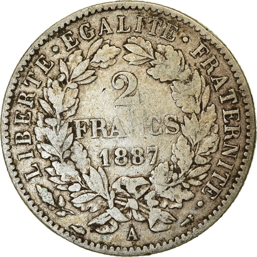 Coin, France, Cérès, 2 Francs, 1887, Paris, VF(30-35), Silver, KM:817.1