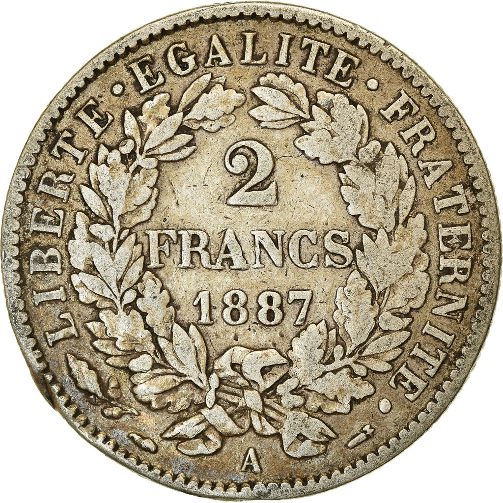 Monnaie, France, Cérès, 2 Francs, 1887, Paris, TB+, Argent, Gadoury:530a