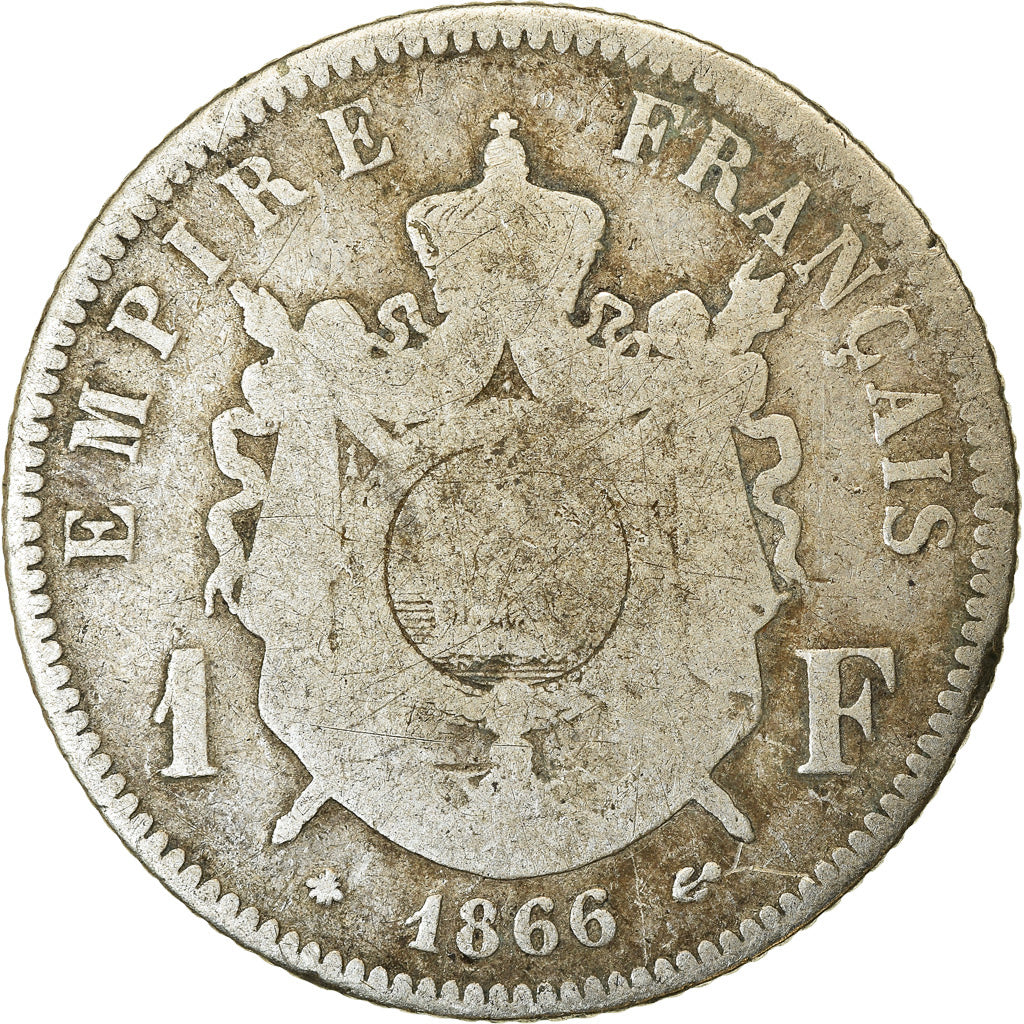 Moeda, França, Napoleon III, Napoléon III, Franc, 1866, Paris, VF(20-25)
