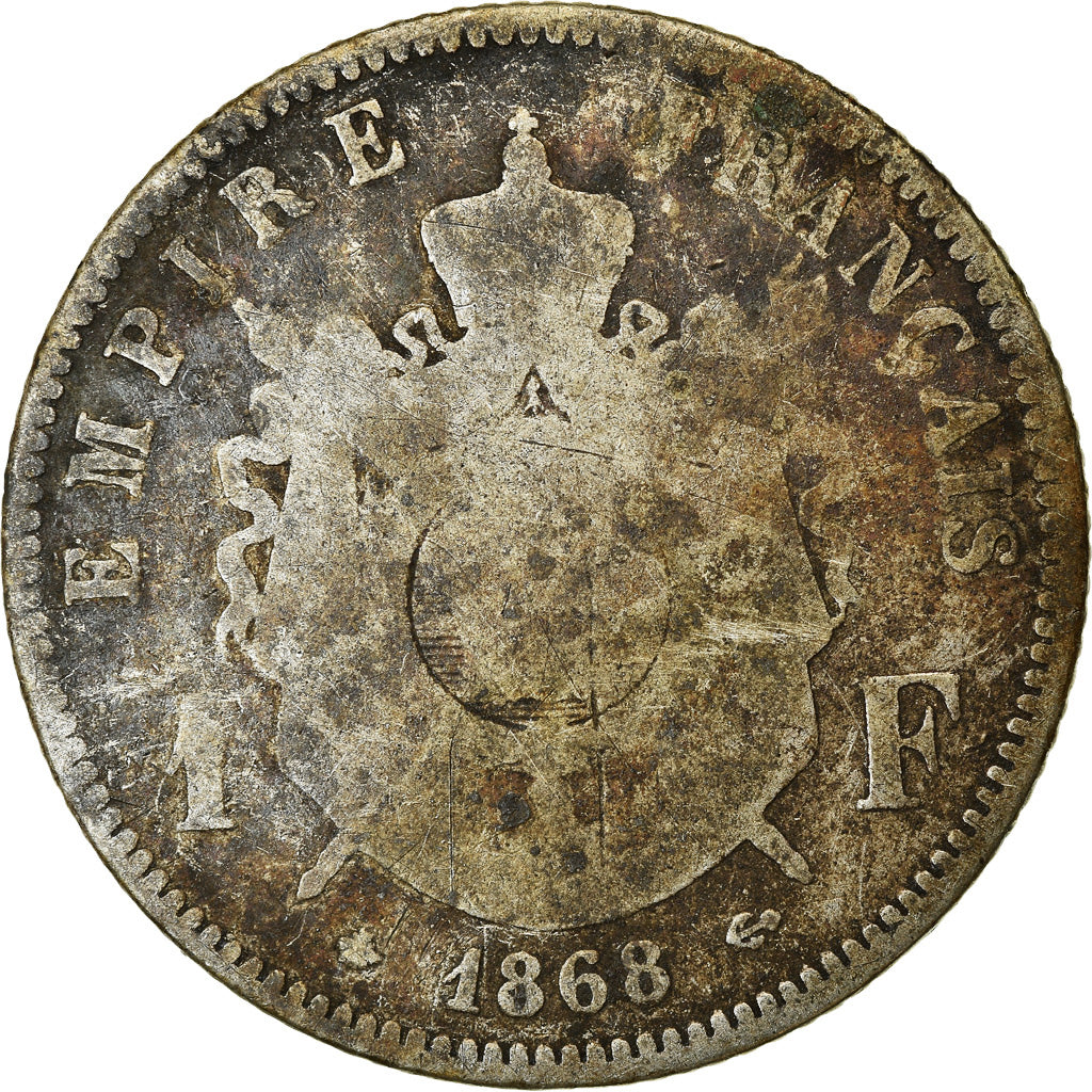 Coin, France, Napoleon III, Napoléon III, Franc, 1868, Paris, F(12-15), Silver