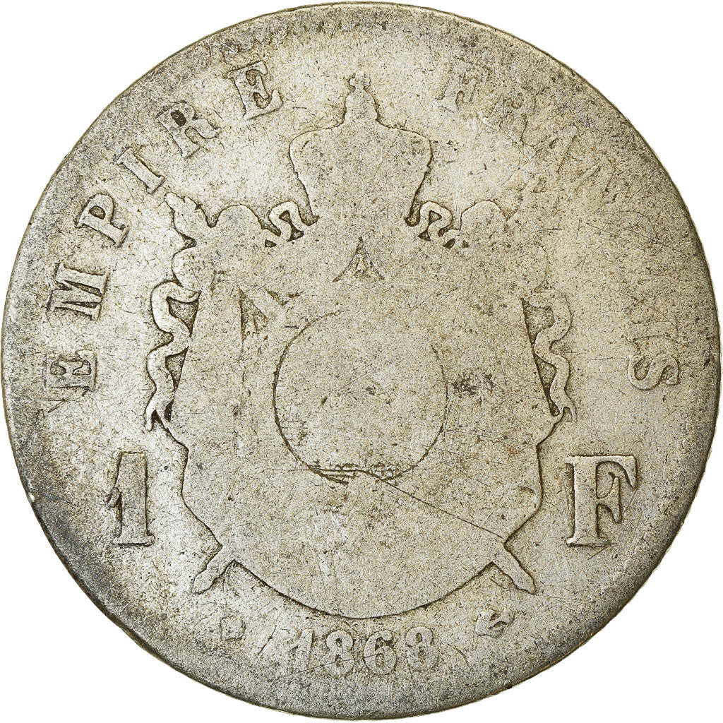 Moeda, França, Napoleon III, Napoléon III, Franc, 1868, Strasbourg, F(12-15)