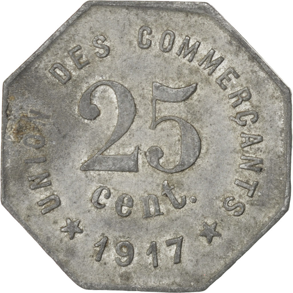 France, 25 Centimes, 1917, EF(40-45), Zinc, Elie #10.3, 2.78