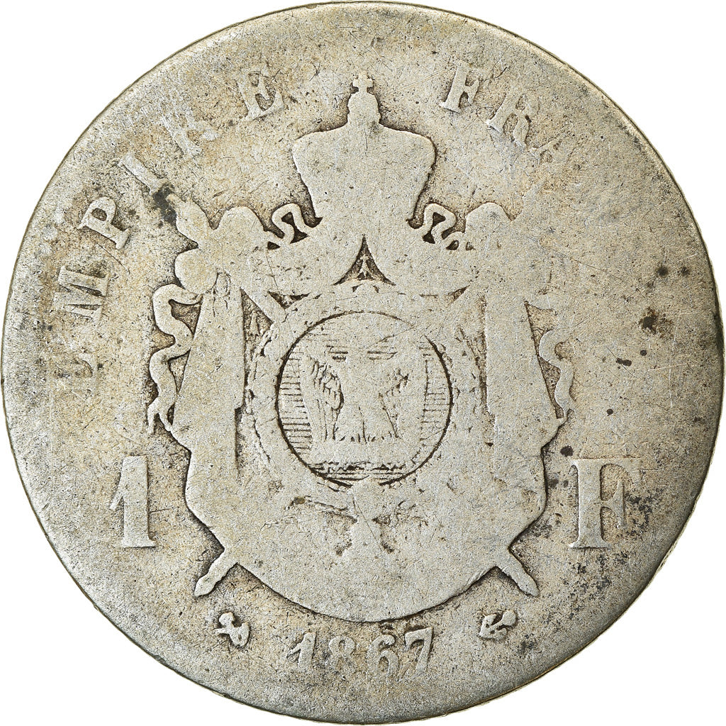 Moneta, Francia, Napoleon III, Napoléon III, Franc, 1867, Bordeaux, B+