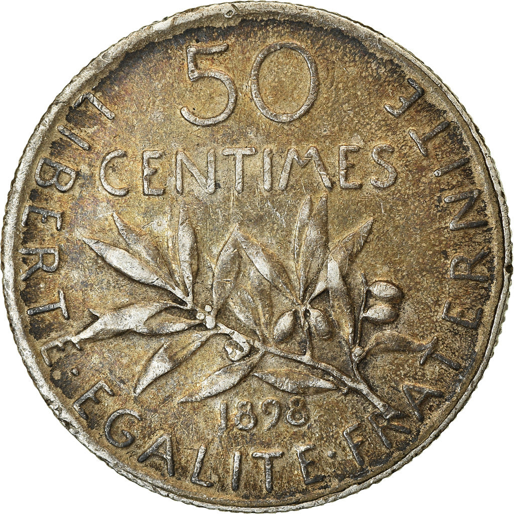 Moeda, França, Semeuse, 50 Centimes, 1898, Paris, EF(40-45), Prata, KM:854