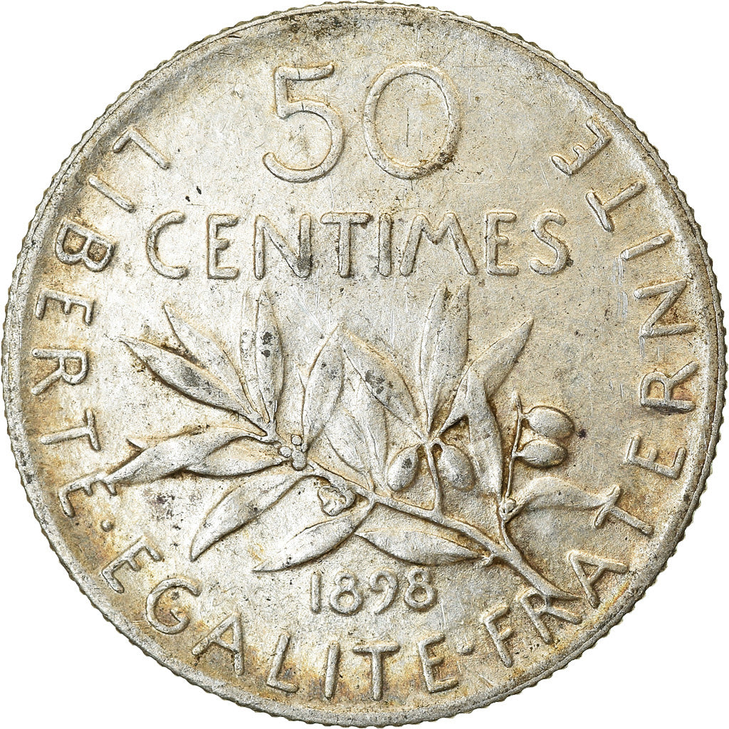 Moeda, França, Semeuse, 50 Centimes, 1898, Paris, AU(55-58), Prata, KM:854