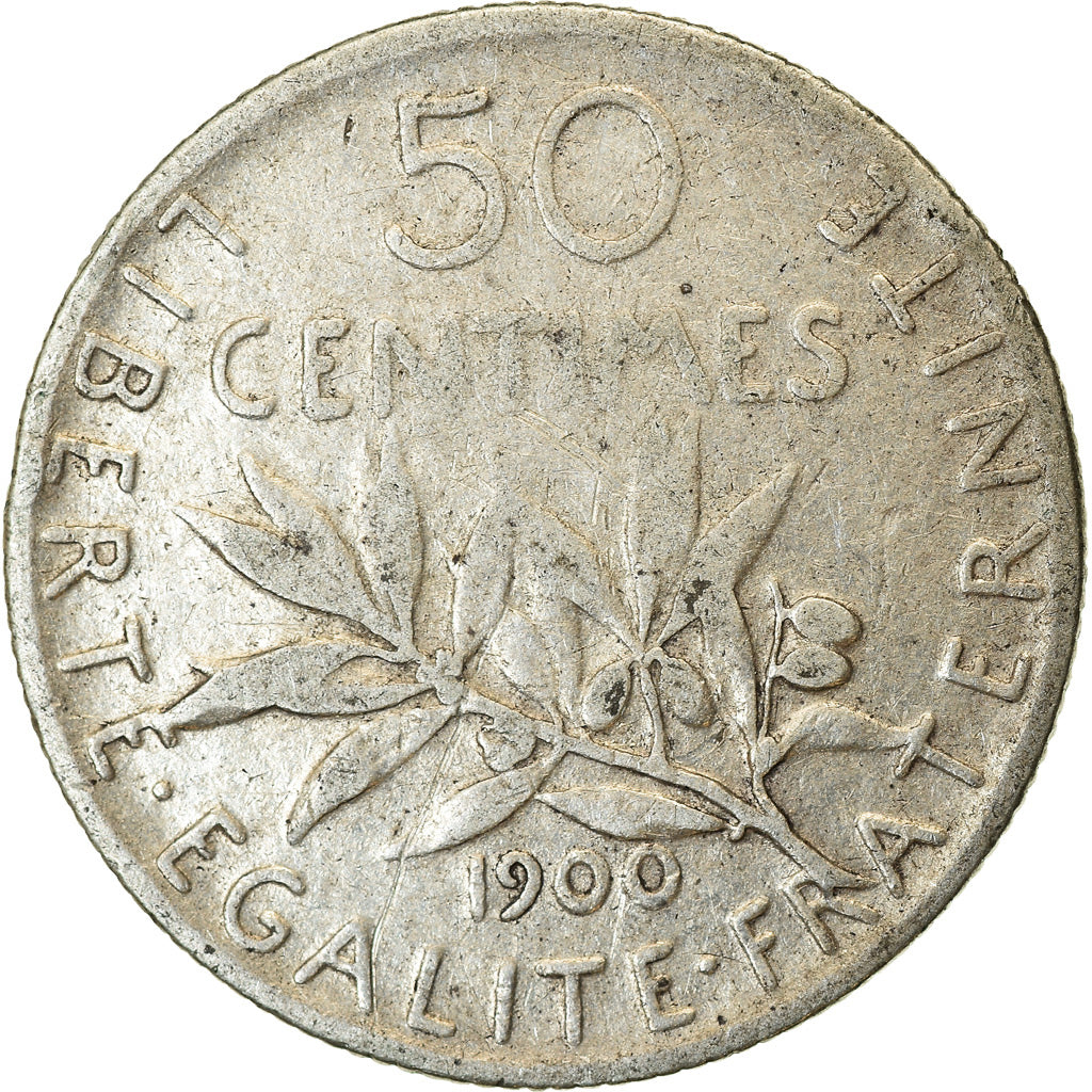 Moneda, Francia, Semeuse, 50 Centimes, 1900, Paris, BC+, Plata, KM:854