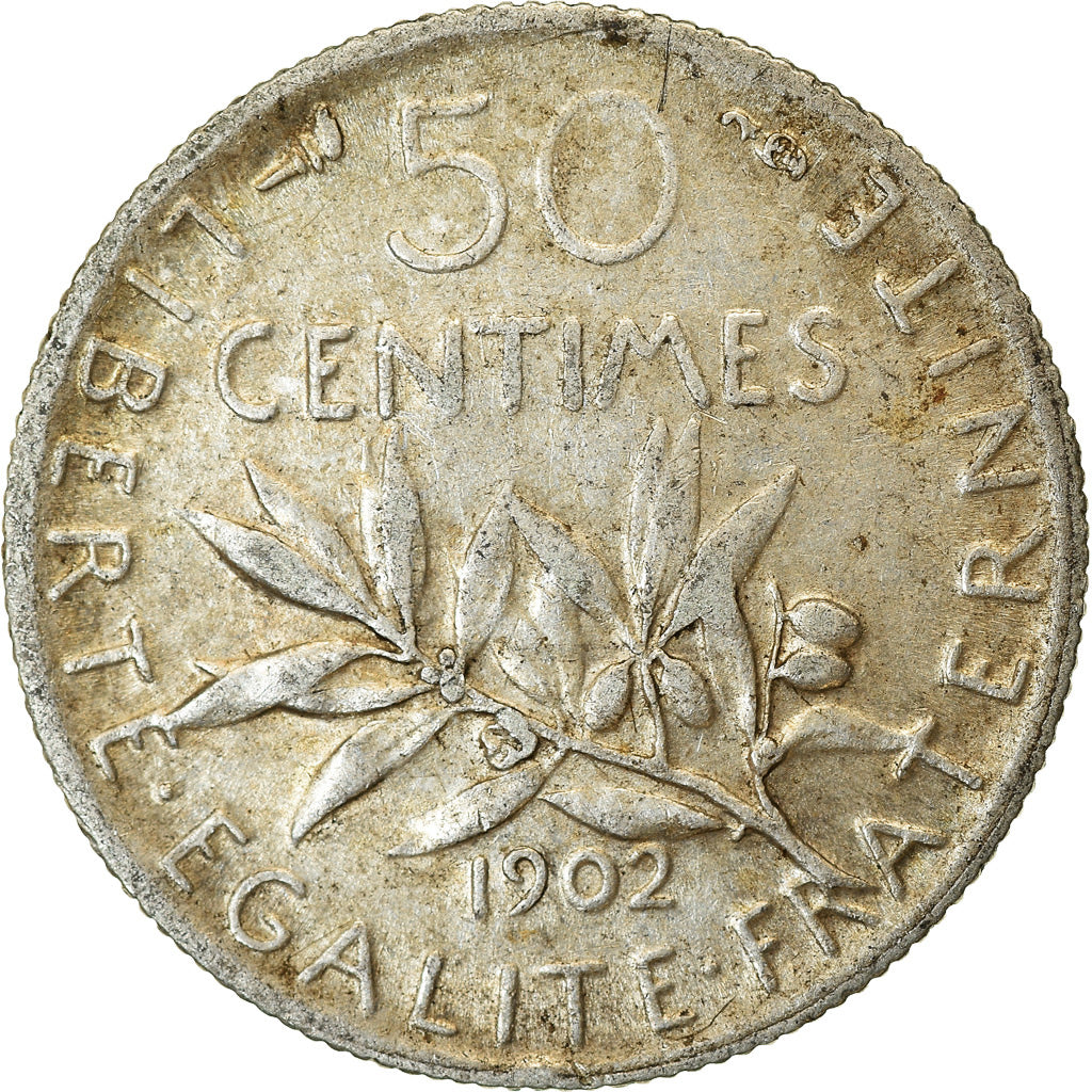 Moneta, Francia, Semeuse, 50 Centimes, 1902, Paris, BB+, Argento, KM:854