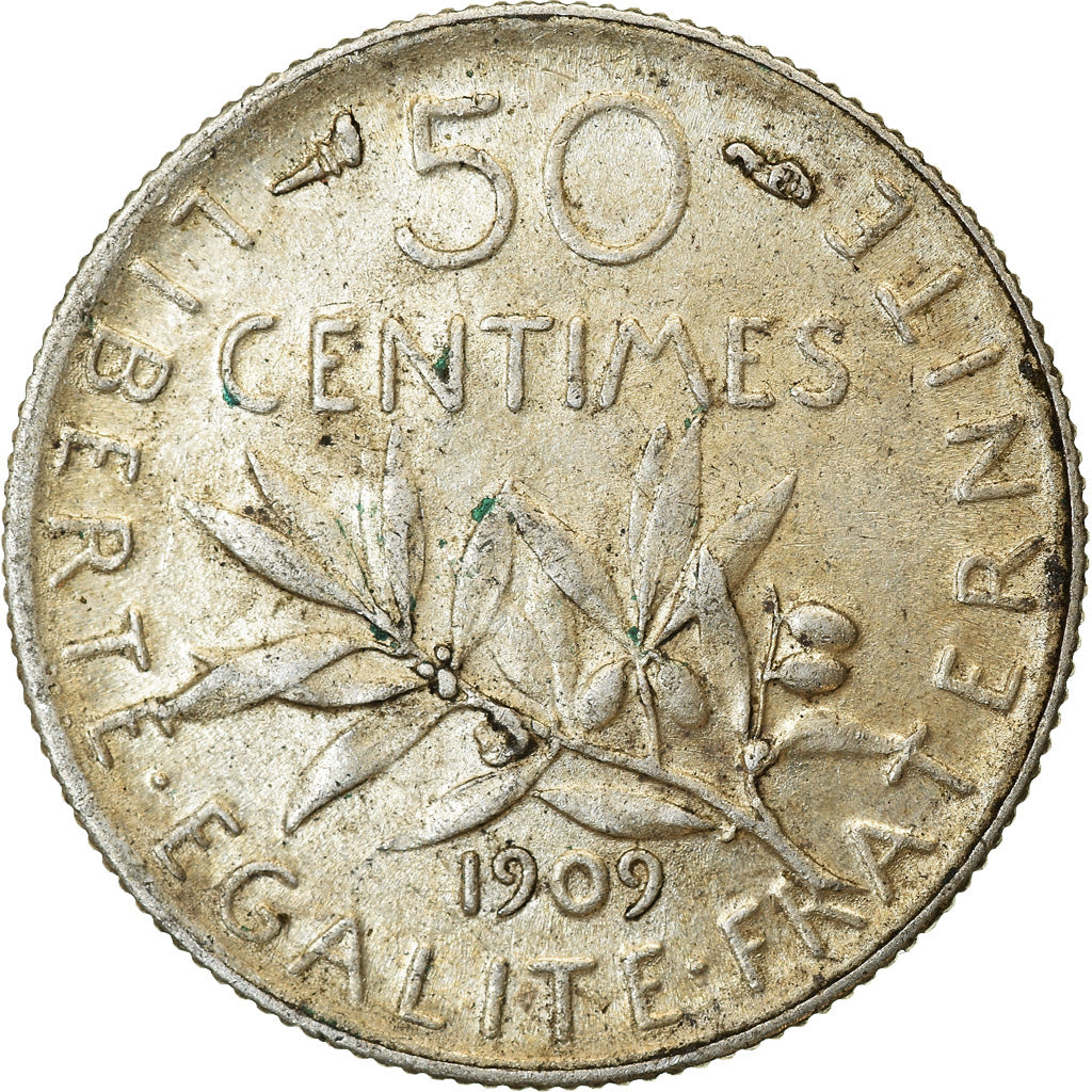 Monnaie, France, Semeuse, 50 Centimes, 1909, Paris, TTB+, Argent, Gadoury:420