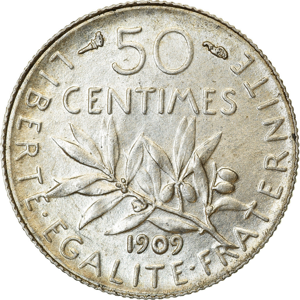 Coin, France, Semeuse, 50 Centimes, 1909, Paris, MS(60-62), Silver, KM:854