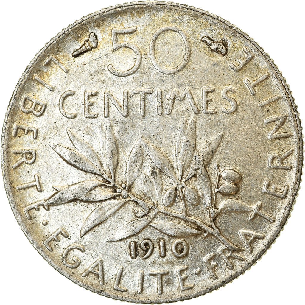 Coin, France, Semeuse, 50 Centimes, 1910, Paris, AU(50-53), Silver, KM:854