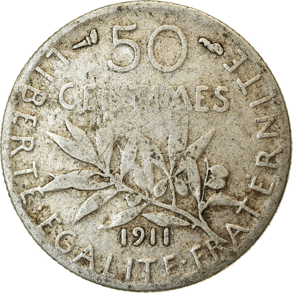 Coin, France, Semeuse, 50 Centimes, 1911, Paris, VF(20-25), Silver, KM:854