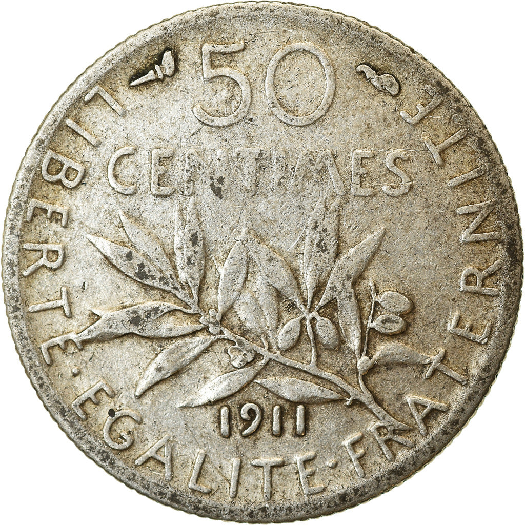 Coin, France, Semeuse, 50 Centimes, 1911, Paris, VF(20-25), Silver, KM:854