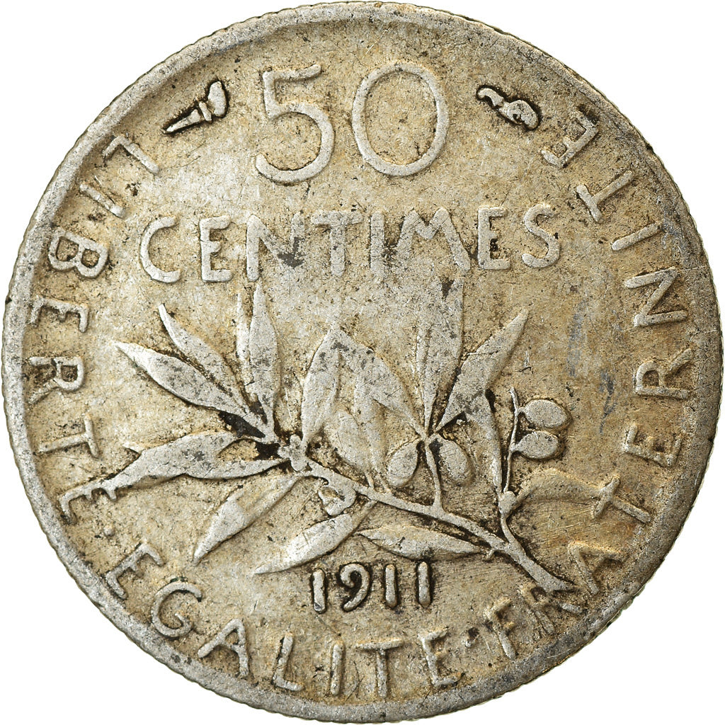 Moneta, Francia, Semeuse, 50 Centimes, 1911, Paris, MB, Argento, KM:854