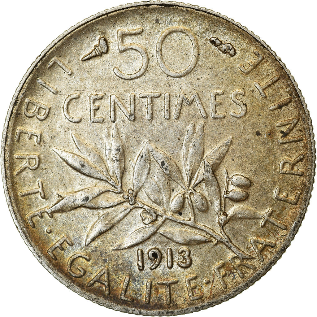 Coin, France, Semeuse, 50 Centimes, 1913, Paris, AU(50-53), Silver, KM:854