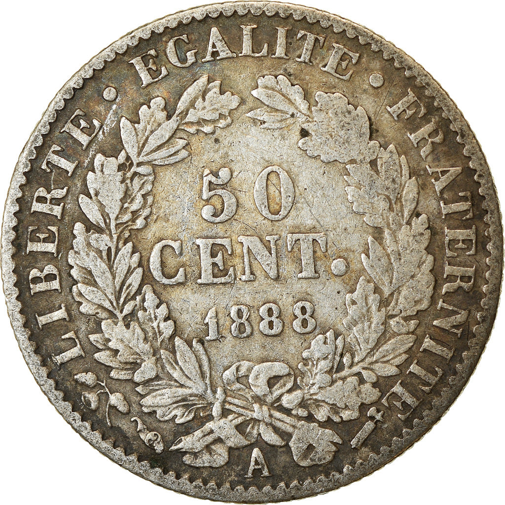 Coin, France, Cérès, 50 Centimes, 1888, Paris, VF(20-25), Silver, KM:834.1