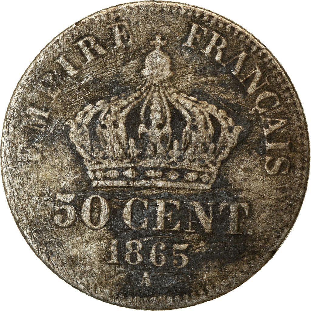 Moneta, Francia, Napoleon III, Napoléon III, 50 Centimes, 1865, Paris, MB