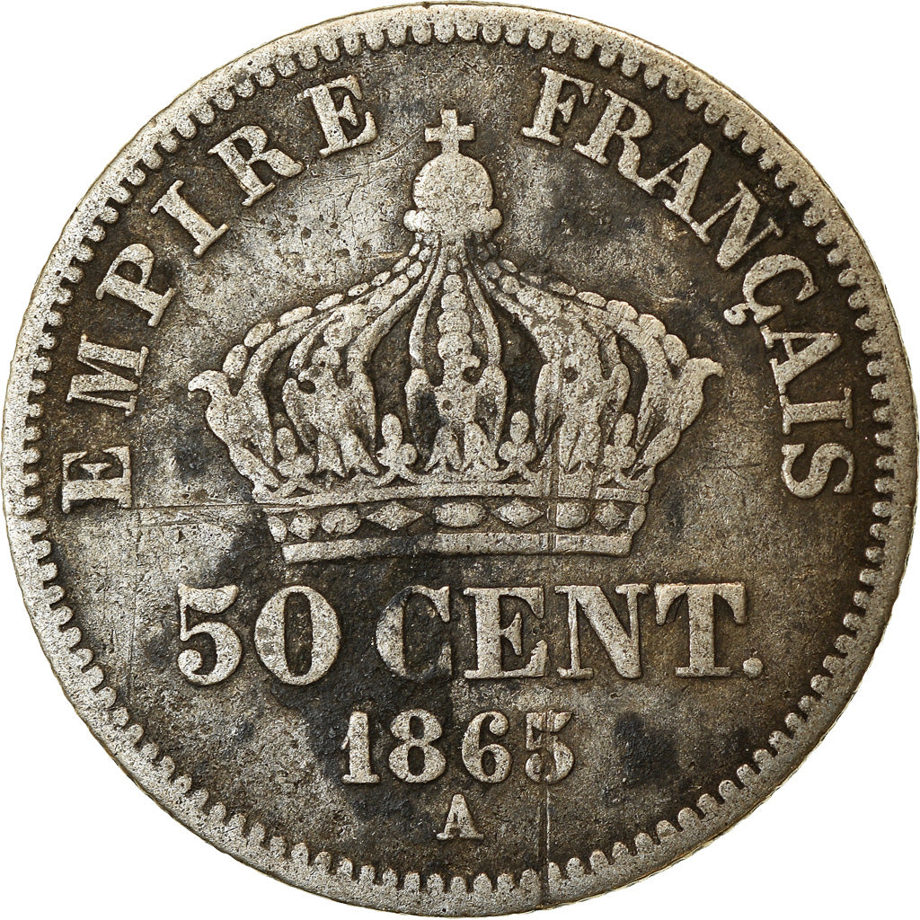 Monnaie, France, Napoleon III, Napoléon III, 50 Centimes, 1865, Paris, TB