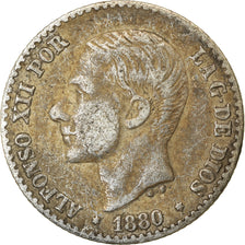 Coin, Spain, Alfonso XII, 50 Centimos, 1880, Madrid, EF(40-45), Silver, KM:685