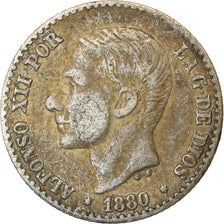 Moeda, Espanha, Alfonso XII, 50 Centimos, 1880, Madrid, EF(40-45), Prata, KM:685