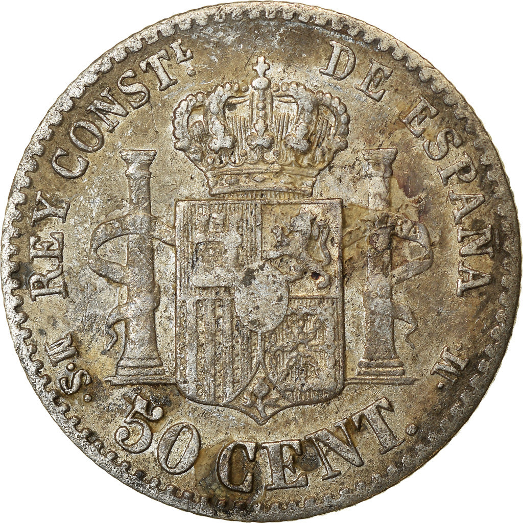 Coin, Spain, Alfonso XII, 50 Centimos, 1880, Madrid, EF(40-45), Silver, KM:685