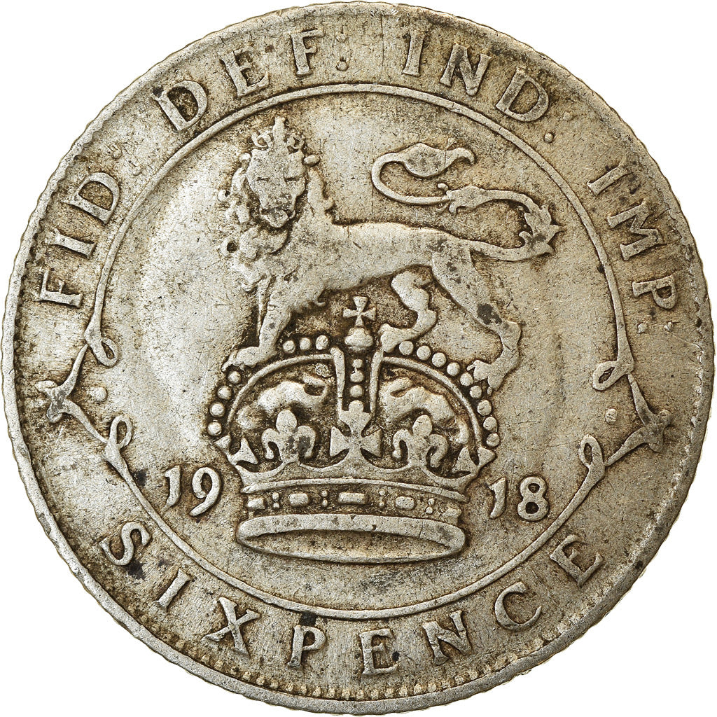 Coin, Great Britain, George V, 6 Pence, 1918, VF(30-35), Silver, KM:815